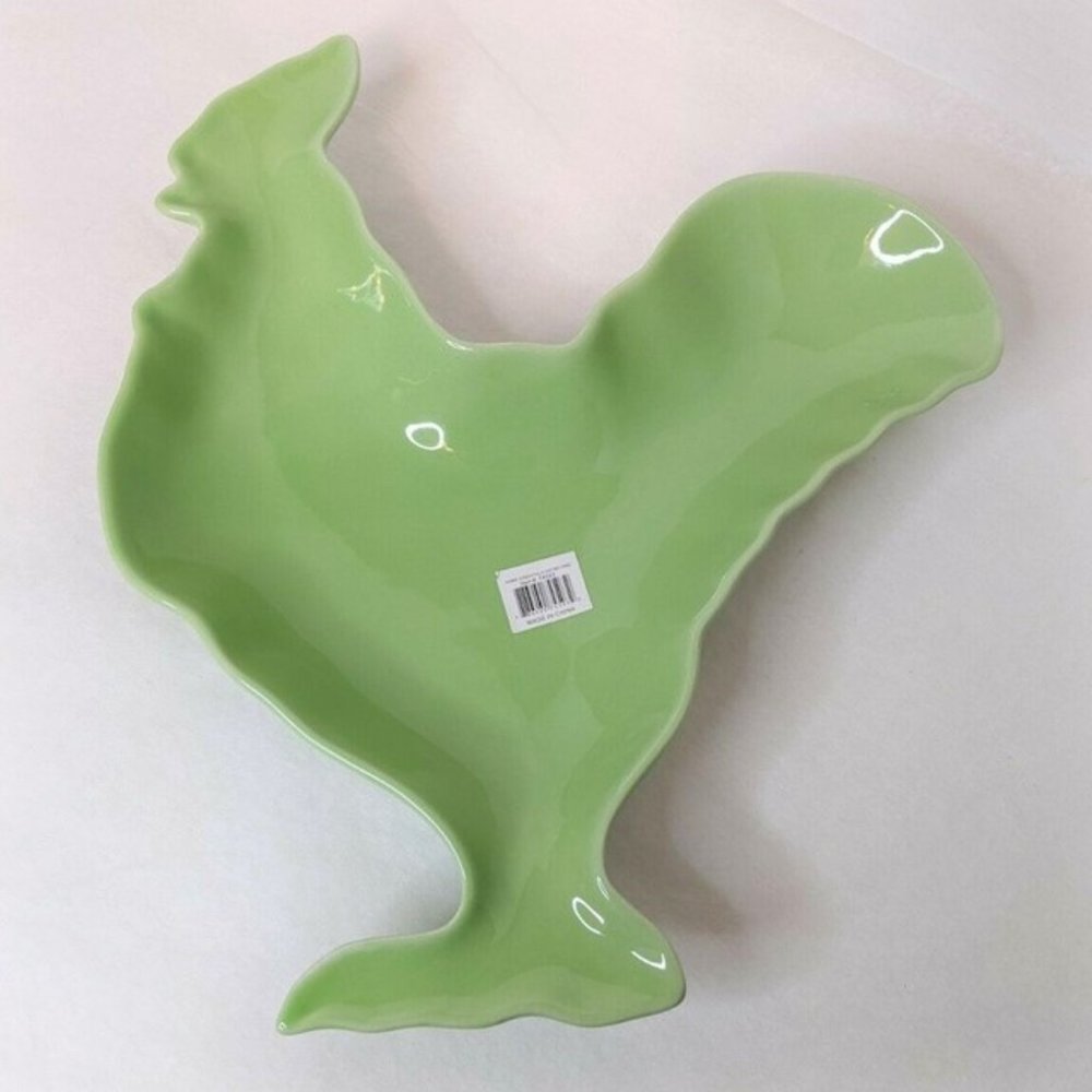 Rooster Chicken Serving Plate Green Home Essentials Pottery Ceramic Figurine NEW